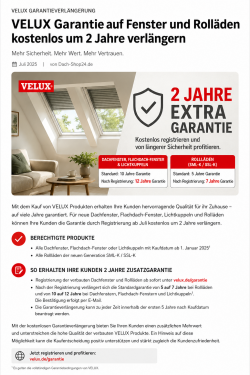 VELUX Garantie kostenlos um 2 Jahre verlängern